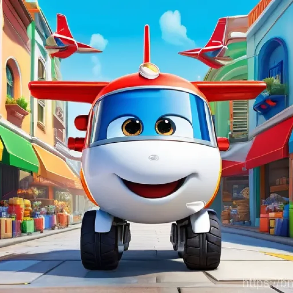또봇의 경쟁 시리즈 - **Prompt Title: Global Delivery with Super Wings Jett**
**Prompt:** A vibrant and dynamic scene ...